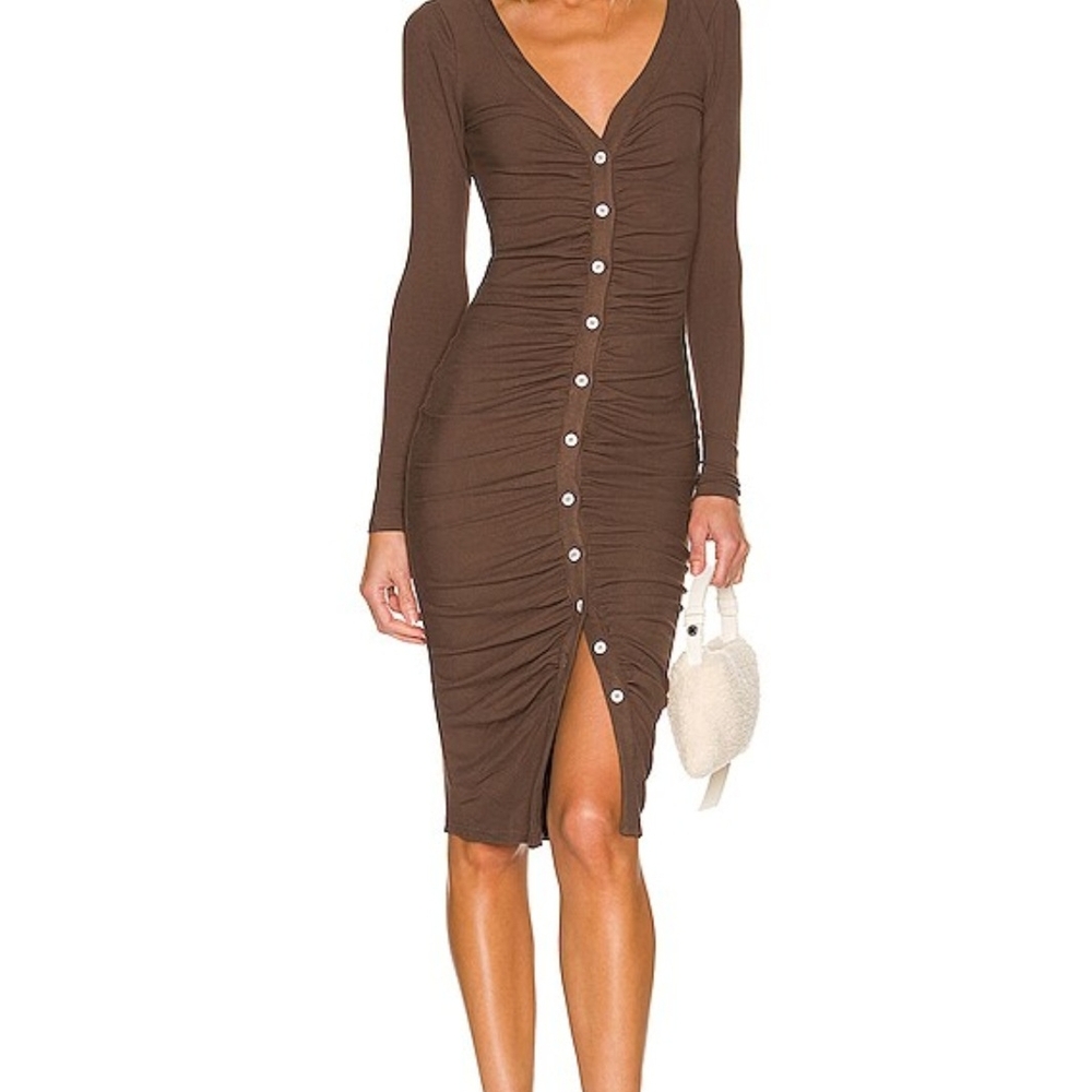 Grace Button Front Dress in Chocolate superdown
